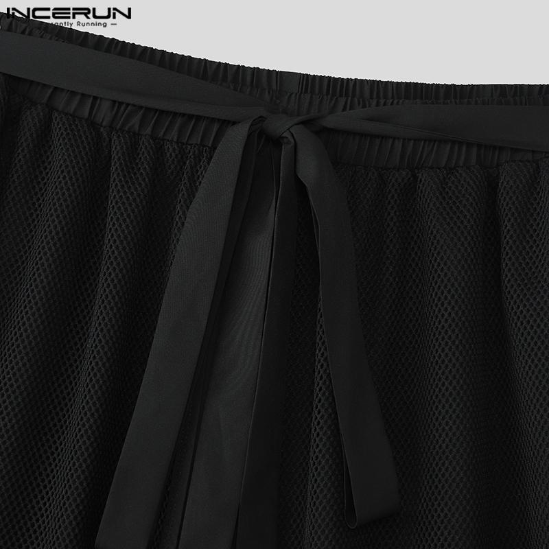 INCERUN Men's High Elastic Waist Layers Patchwork Casual Wide Legs Pants Trousers