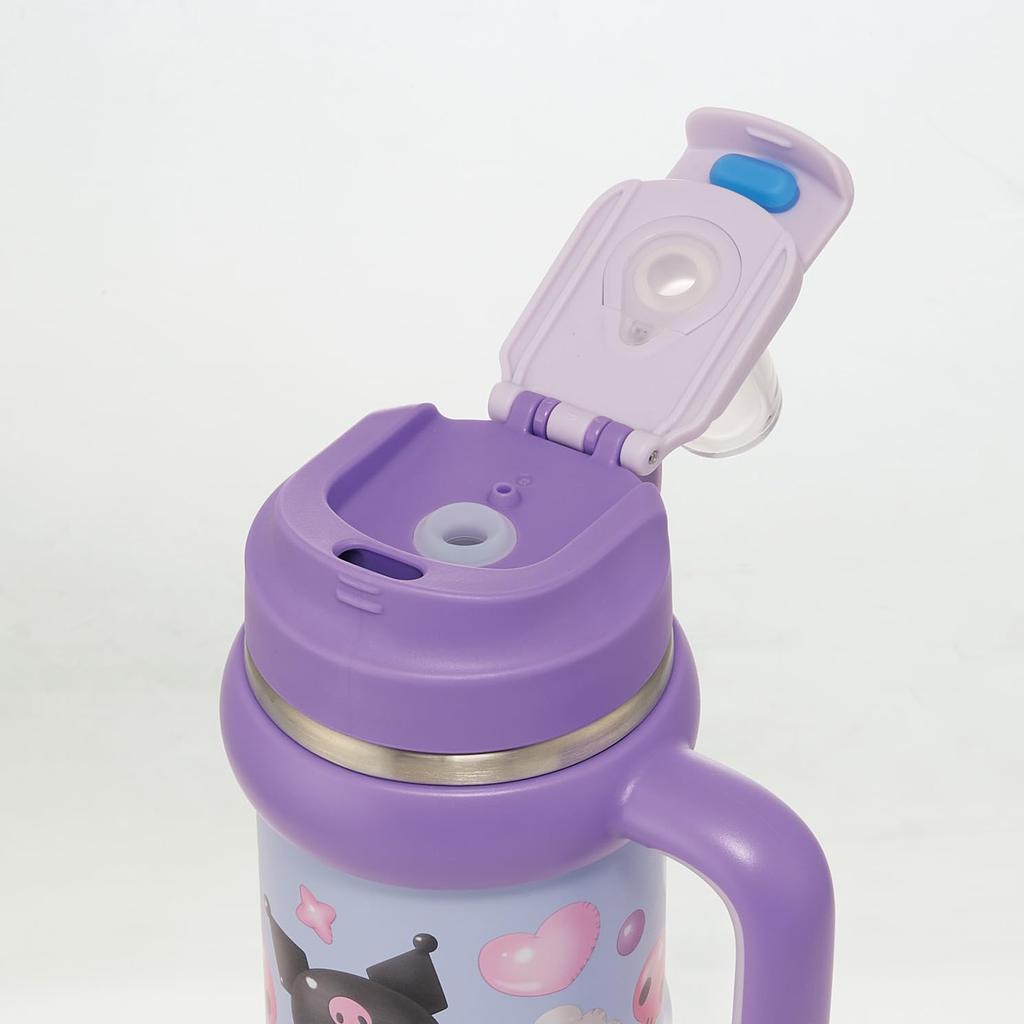 Brčko na pití pro bruslaře s přímým brčkem Sanrio Puffy Balloon Tumbler, 830 ml, Izolovaný, Studený/Horký, Rukojeť, 2-cestný, Na pití, Kuromi, Design, STSTB9-A