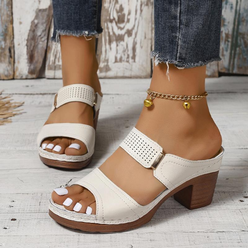 

Женские летние легкие полые сандалии на высоком каблуке, новое платье, массивные шлепанцы с открытым носком, женские дизайнерские брендовые тапочки с открытой пяткой 2024 года, Zapatos