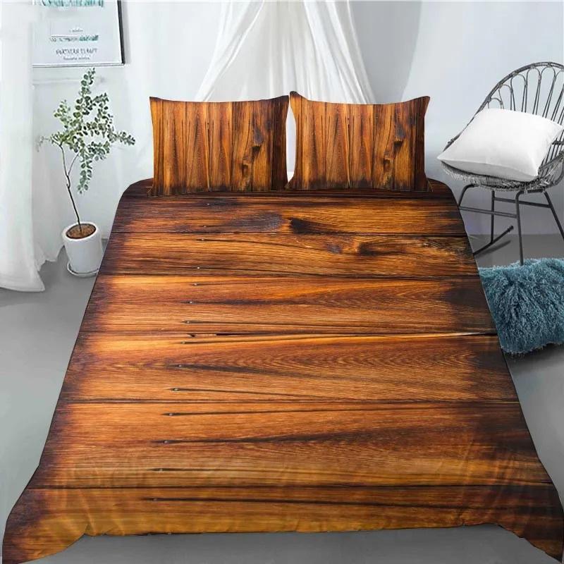 3D Retro Wood Duvet Cover Polyester Quilt Set with Pillowcase King Queen Size Kids Adults Home Decor