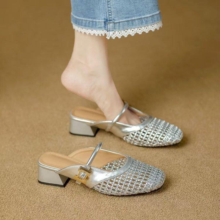 Baotou Style Slippers, New Style Platform Slippers, Thick-soled Women s Shoes, Summer Flip-flops 35 серебряный