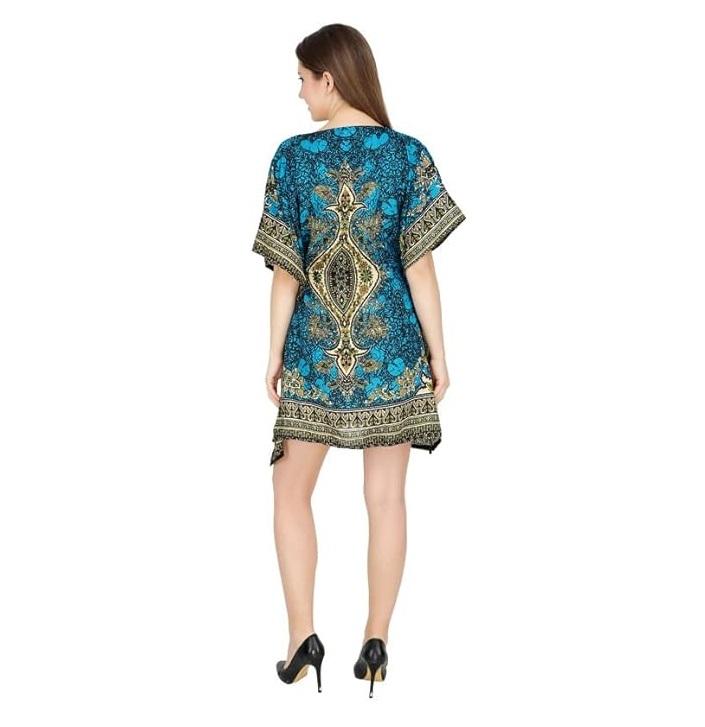 TreegoArt Fashion Women's Polyester Short Kaftan Caftan Printed Adjustable Boho Dress Nightwear Maxi Gown