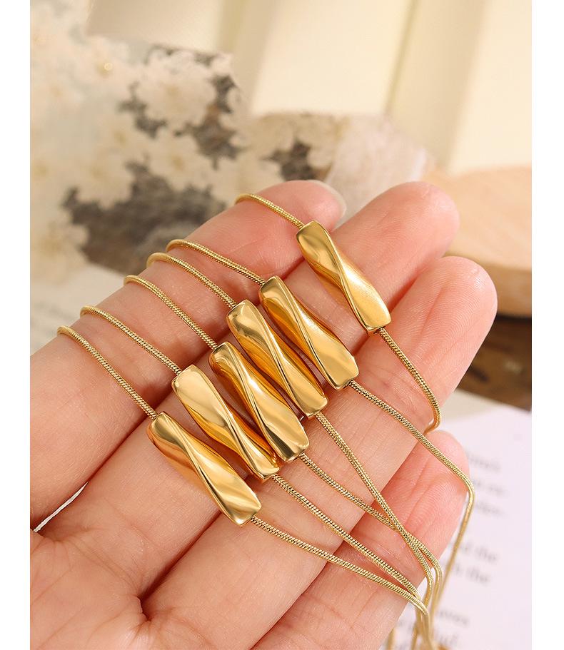 Korean Geometric Twisted Tube Pendant Clavicle Necklace: Non-Fading Gold-Plated Titanium Steel Luxury Jewelry