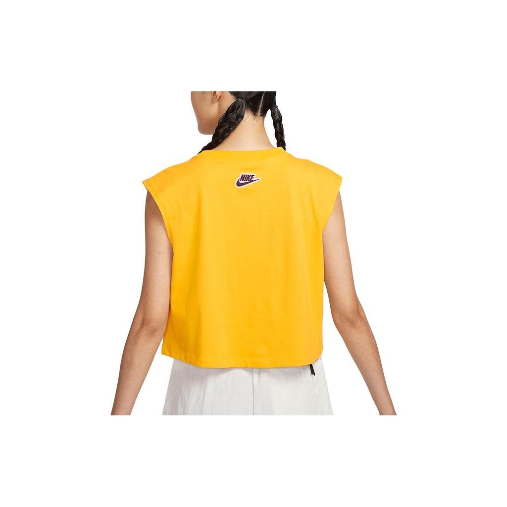 Nike Sportswear Letter Print Ribbed Crew Neck Tank Top Women Tops University-Gold FD2574-739