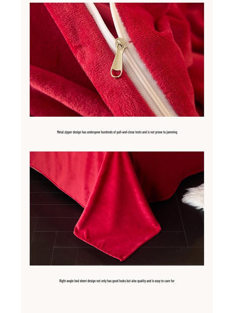 Plush Coral Fleece Winter Bedding Set: Thickened Velvet Duvet Cover, Flannel Bed Sheet, and Pillowcases