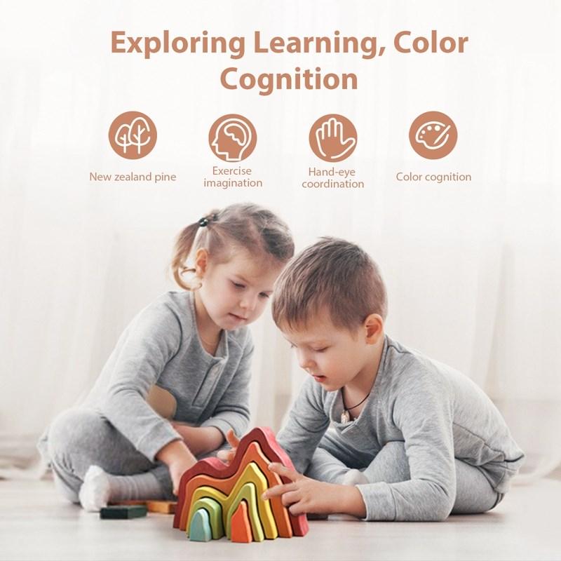 Montessori Irregular Blocks Stacking Balance Toy for Children Wooden Rainbow Blocks Education Learning Mountain Simulation Toy