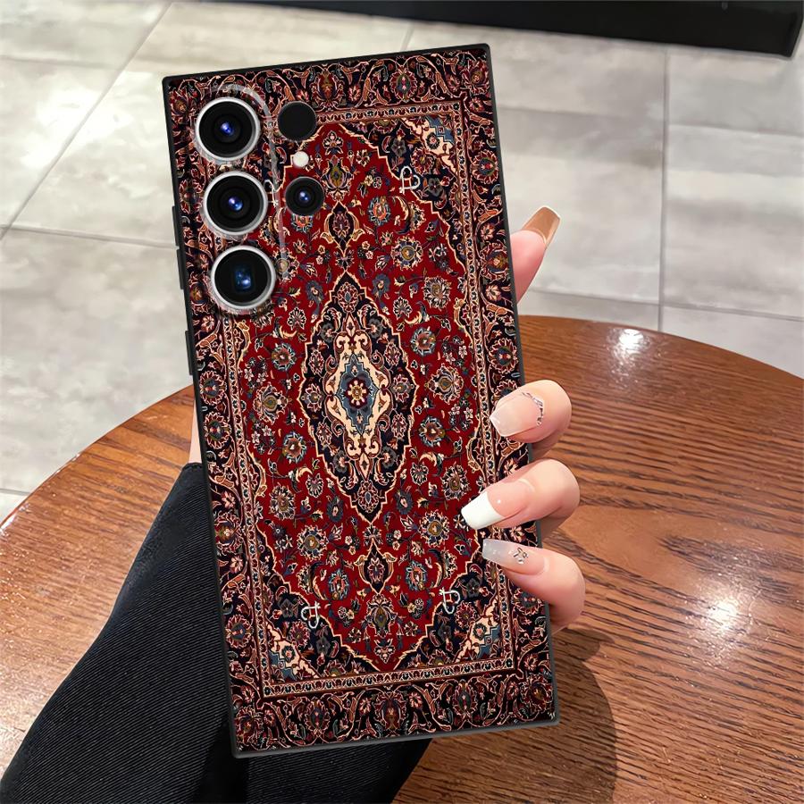 Retro Ethnic Totem Pattern Black Soft Phone Cover Case for Samsung Galaxy S21 FE S25 Edge S23 Ultra S24 Plus S20