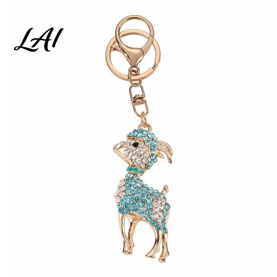 Metal Bag Charm Bling Rhinestone Lamb Keychain for Backpack Goat Car Key Zinc Alloy Holder Ring Sheep Pendant Backpacks and Handbags Animal Backpack