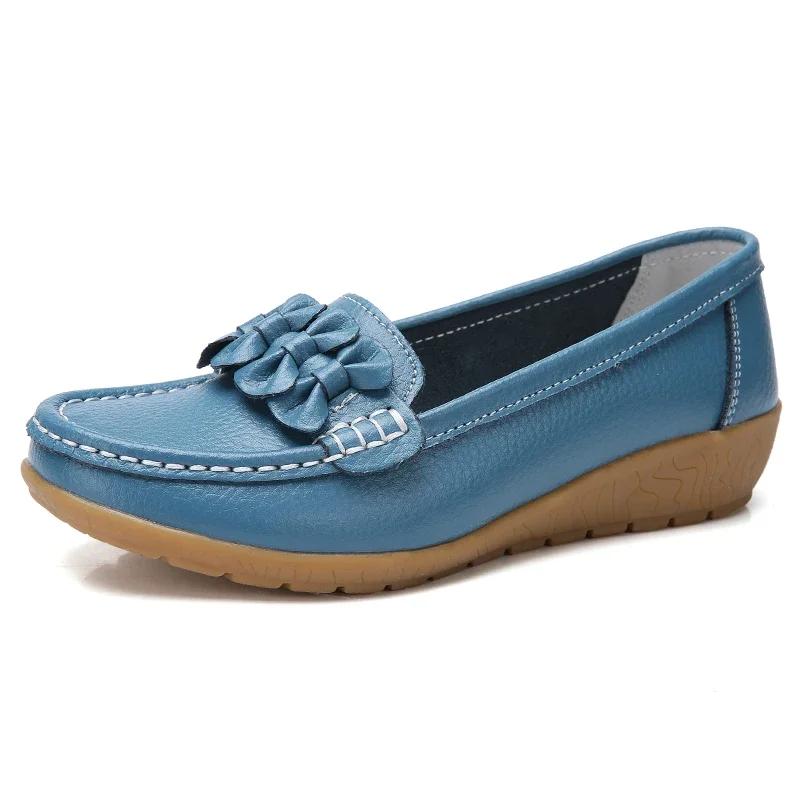 Lightweight Slip-On Loafers Casual Shoes Ladies Non-Slip Bean Nursing Walking Shoes Spring Flats Genuine Leather Moccasins Women