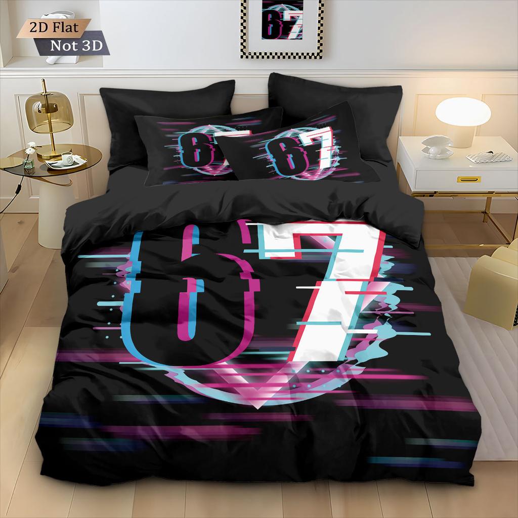 Fun Whimsical Number 67 Digital Printed 3PC Duvet Cover with Pillowcases Novelty Queen King Size Comforter Unique Bedroom Decor