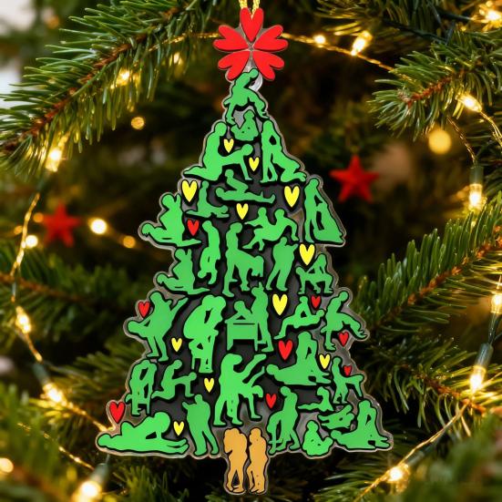 The Naughty Tree Christmas Ornament Humorous 2D Acrylic Green Tree Shaped Hanging Decor Funny Adult Holiday Gag Gifts for Couples