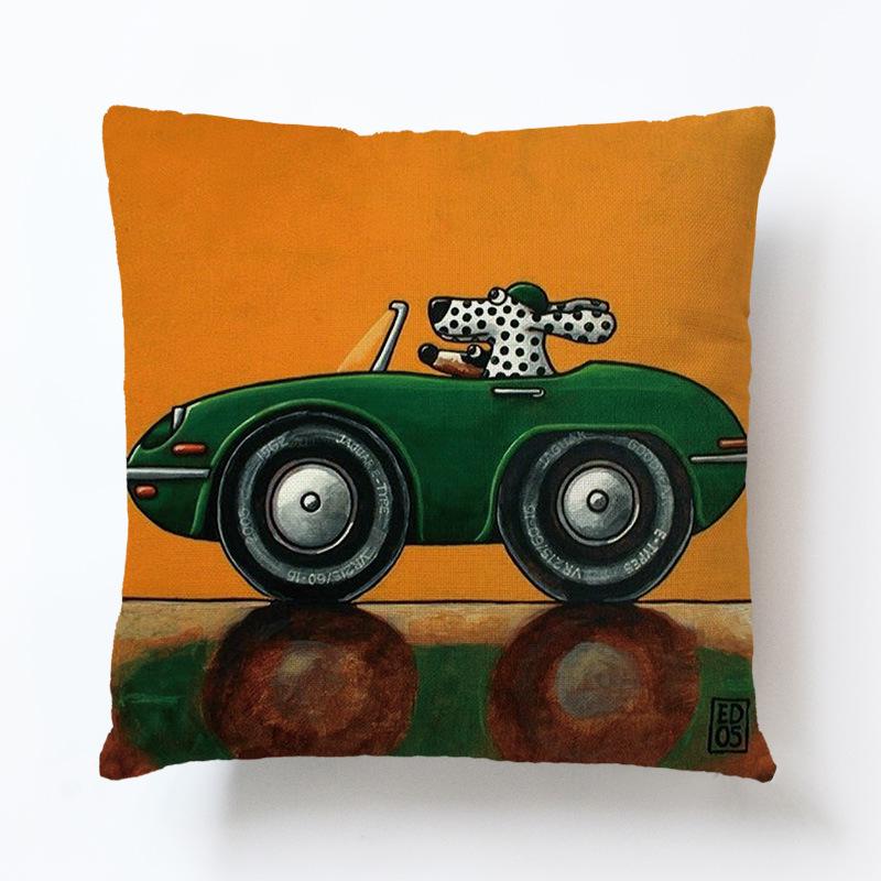 45x45cm Linen Pillow Decorative Linen Cushion Cover Cartoon Vintage Car Pillow Case