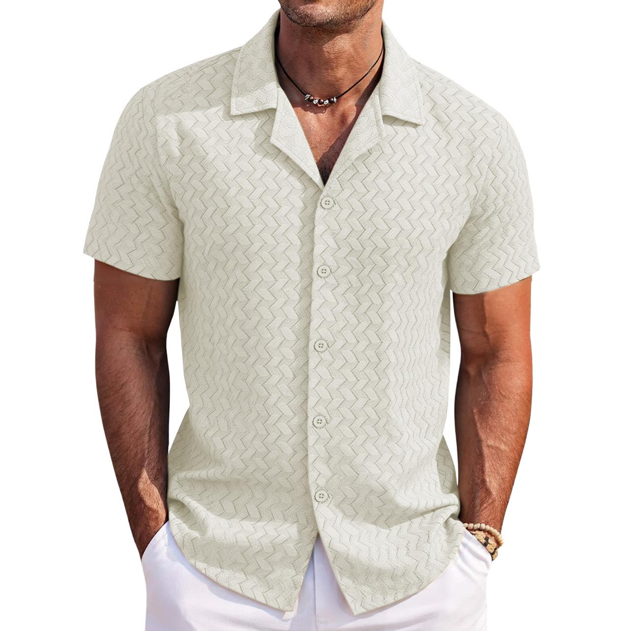 

Men s Casual Short Sleeve Woven Texture Shirt, Button Down Collar, Multiple Colors 3XL бежевий