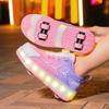 29-40 Lśniące Trampki Dziecięce Buty z Oświetleniem LED Dzieci Chłopcy Dziewczynki Ładowanie USB Świecące Kółka Buty do Parkouru Rolki