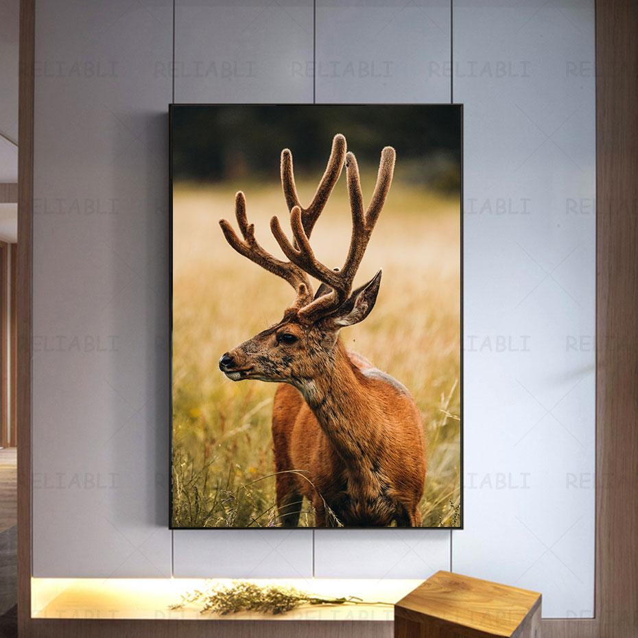 Deer In Forest Canvas Painting Animal Wall Art Picture Posters and Prints for Living Room Decor Porch Home Decoration Cuadros