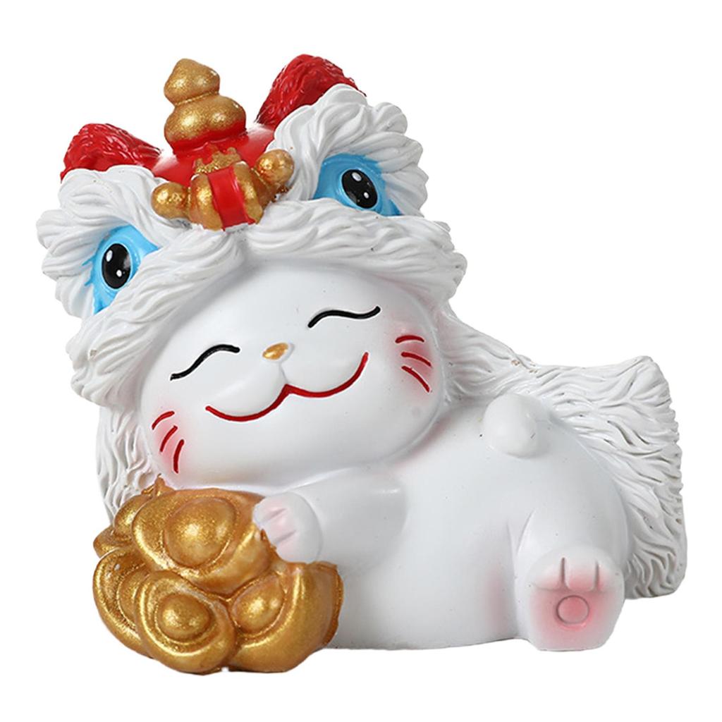 Lucky Cat Figurine Resin Decorative Animal Sculpture Miniature Things Shelf Ornament for Home Office Car Dashboard