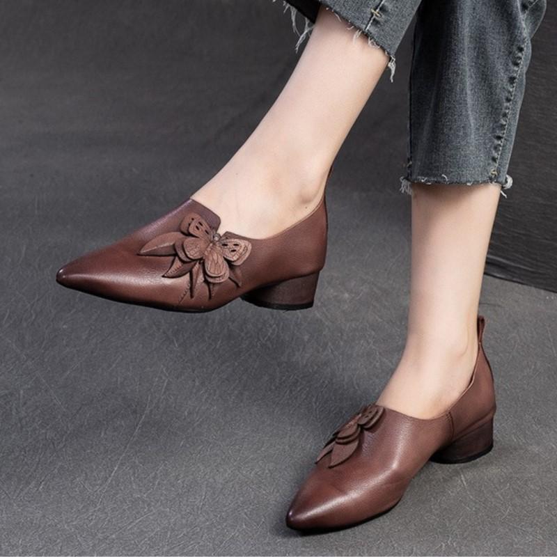 Johnature Scarpe col tacco a spillo con punta a punta, stile retrò, in vera pelle, versatili, da donna, slip-on
