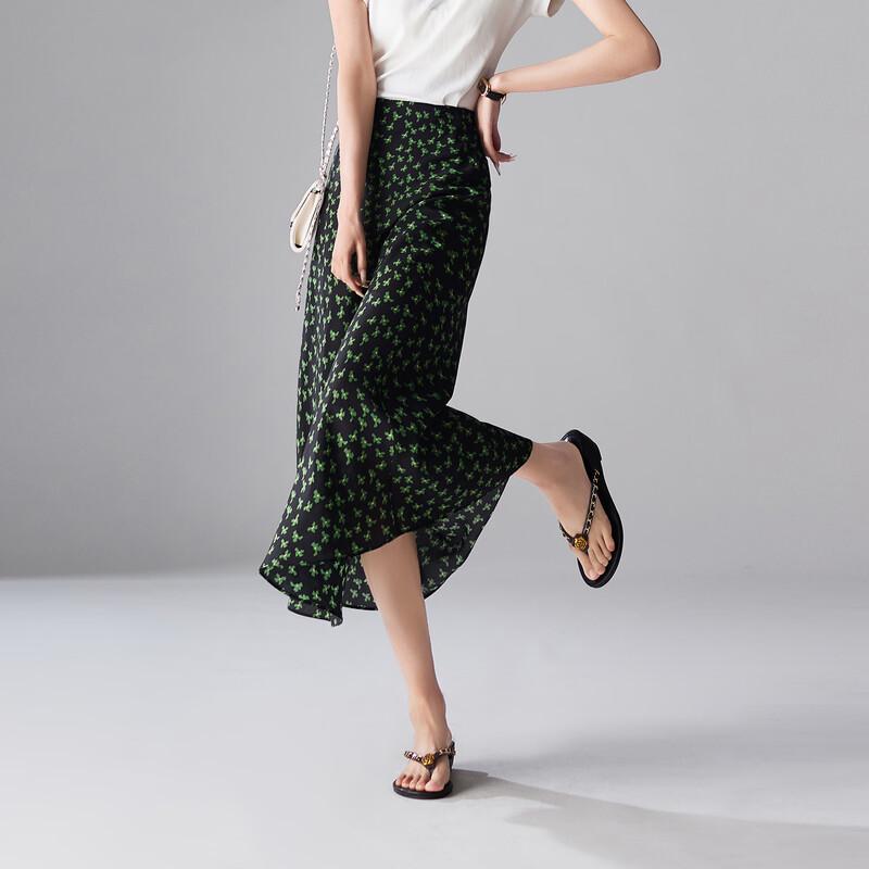 SOFSIL Damen Blumenmuster Maulbeerseide A-Linien Midi-Rock