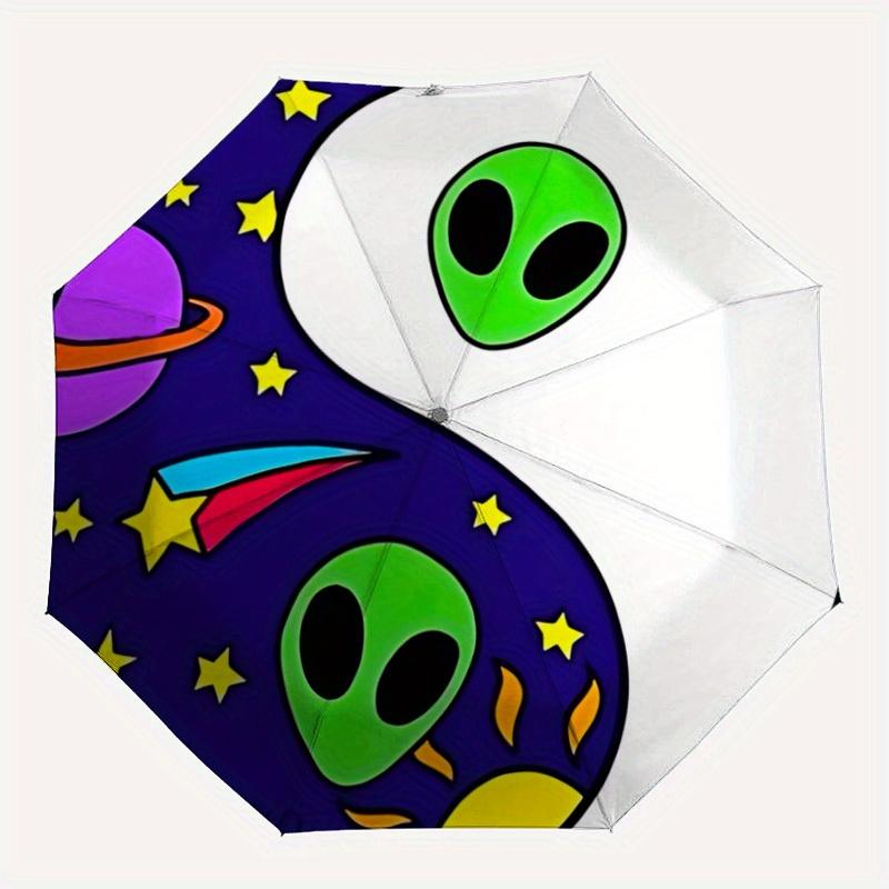 

1pc Alien Space Pattern Automatic Open/Close Umbrella, Umbrella with cartoon Design, Portable Compact Umbrella for Men & Women, Good Holiday
