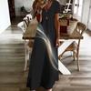 Women Plus Size V Neck Short Sleeve Black Golden Printed Straight Maxi Dress