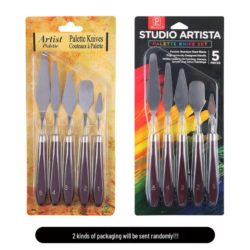 5-Piece Wooden Handle Palette and Painting Knife Set with Stainless Steel Blades