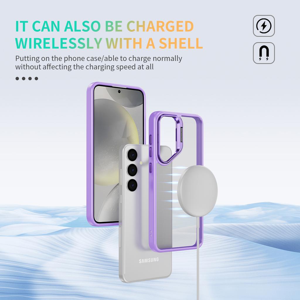 For Samsung Galaxy S25 Case Lens Frame Kickstand TPU+Acrylic Protective Phone Cover
