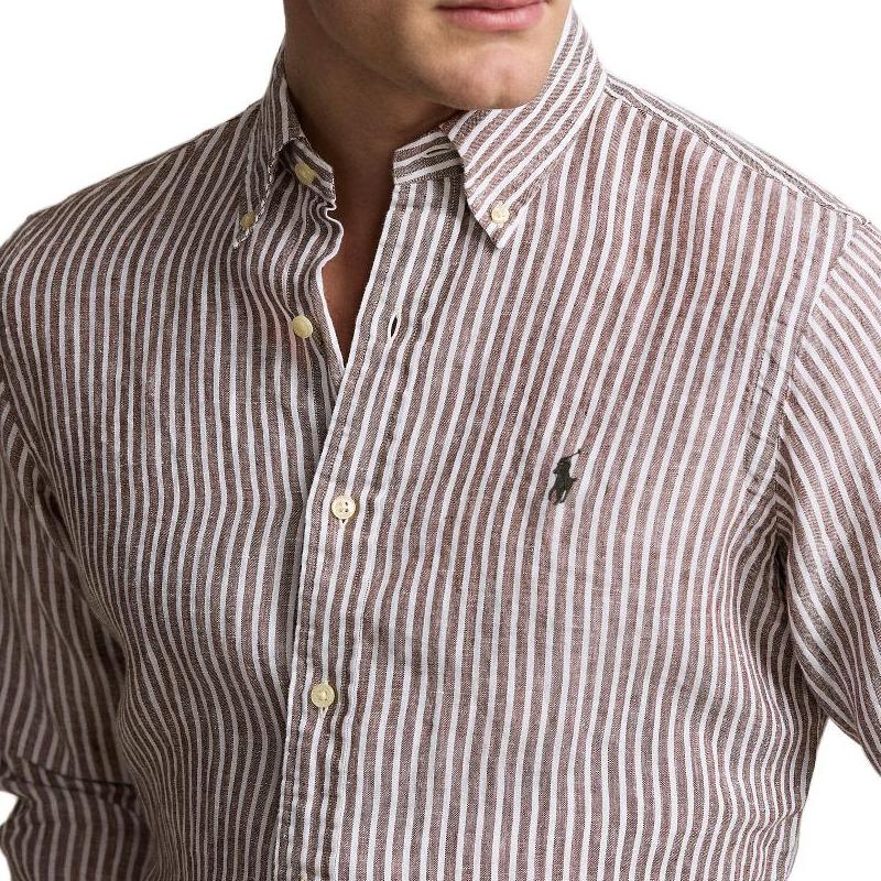 Polo Ralph Lauren Ss24 Striped Loose Fit Pointed Collar Single Breasted Long Sleeve Shirt Men shirts Chocolate MNPOWOV16823636-200