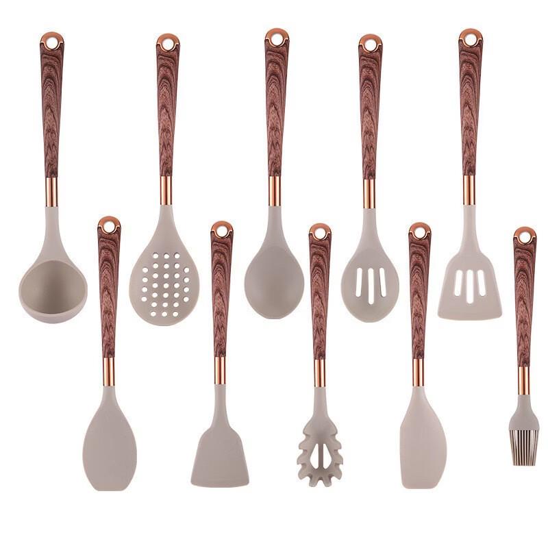 

UUTO 11-Piece Gold-Plated Wood Grain Non-Stick Cooking Utensil Set