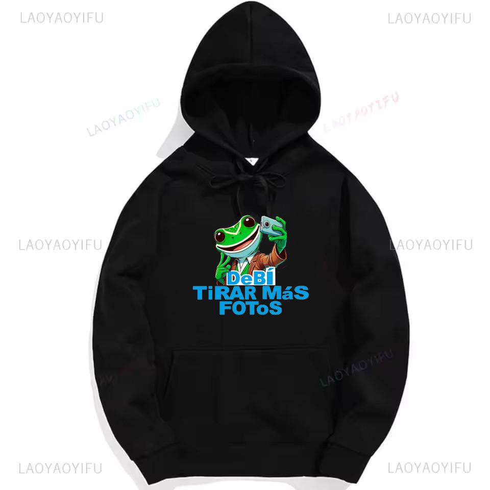 Bad Bunny Debi Tirar Mas Fotos Frog Graphic Sweatshirt Fashion Hip-hop Hoodie Woman Man Black Puerto Rico Drop Shoulder Pullover