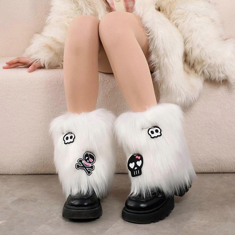 Women Furs Leg Warmer Party Costumes Winter Furry Long Boot Cuffs Fuzzy Shoe Cover Holiday Festival Performances Play