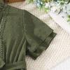Vestito estivo nuovo per bambina, a maniche corte, in pizzo, con scollo a V e cintura da annodare, svasato