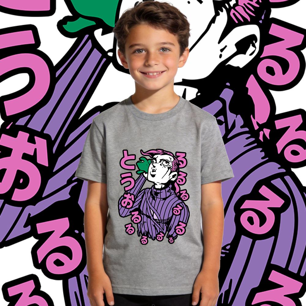 Jojo Vinegar Doppio Anime Print Soft Cotton Kids Boys Girls Casual Short Sleeve T Shirt Daily Wear Summer Top