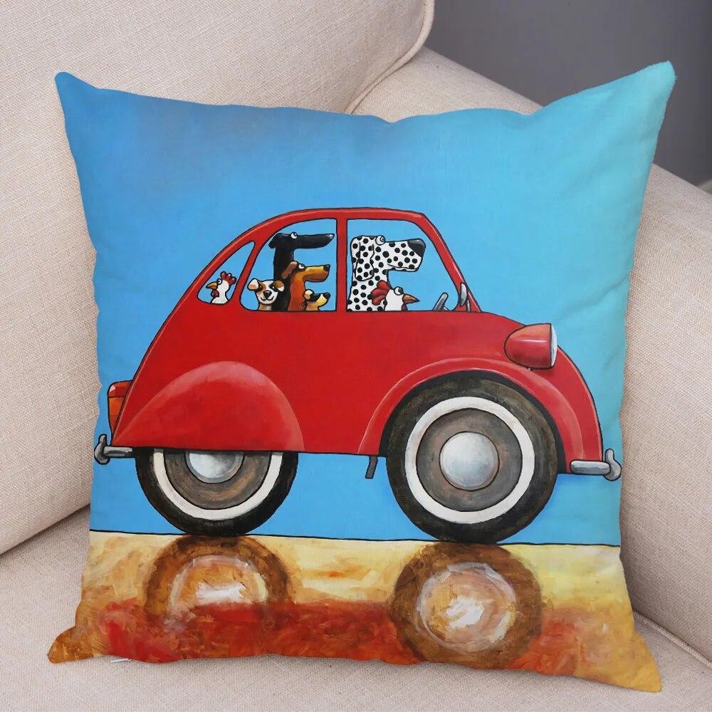 

Домашний декор, красочный мультяшный вождение автобуса, собака, наволочка, милый питомец, далматинец, наволочка, диван, домашнее украшение автомобиля 40x40cm