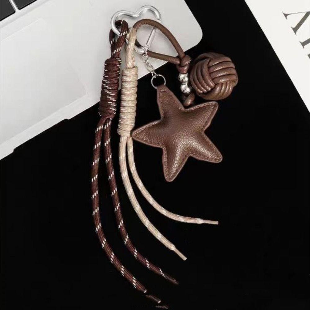 Woven Rope Leather Star Keychain Hanging Star and Ball Pendant  Small Gifts
