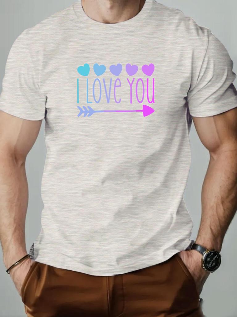 Mens cotton Tshirt love pattern I LOVE YOU summer casual round neck short Tshirt
