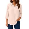 Womens Button Down Shirts 3/4 Sleeve Casual Collared Shirt Loose Blouses Solid Color Tops With Pocket