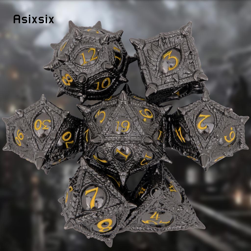 7 Pcs Black Yellow Eyes Metal Dice Solid Metal Polyhedral Dice Set Suitable for Role-Playing RPG Game Dice Role-Playing RPG