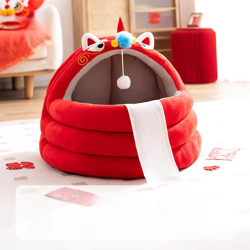 

Собачья будка для согрева маленьких собак зимой, кровать для домашних животных на все времена года, съемный и моющийся закрытый домик для сна собак, большая кошачья будка L