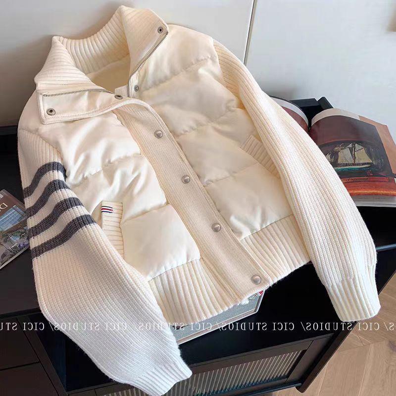 2025 Women's Fashionable Quilted Knit Patchwork Jacket - Lightweight, Warm Cotton-padded Coat with Stand Collar for Spring, Autumn, and Winter