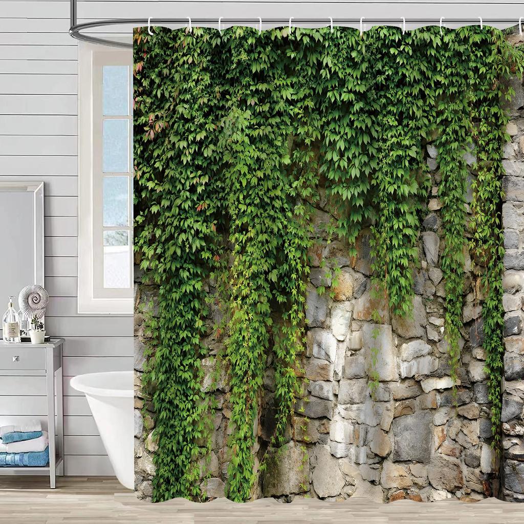Shower Curtain Waterproof And Mildew-Proof 3D Digital Printing Plant Stone Printing Shower Bathroom Partition