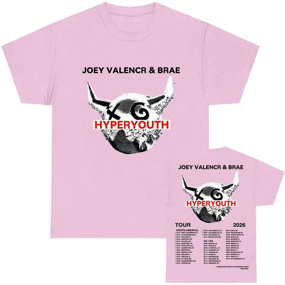 

Hyperyouth JVB Tour 2026 T-shirt Rock Band JOEY VALENCE & BRAE Design Print Tshirts 100%Cotton O-neck Fashion Male Tees Unisex Shirt M
