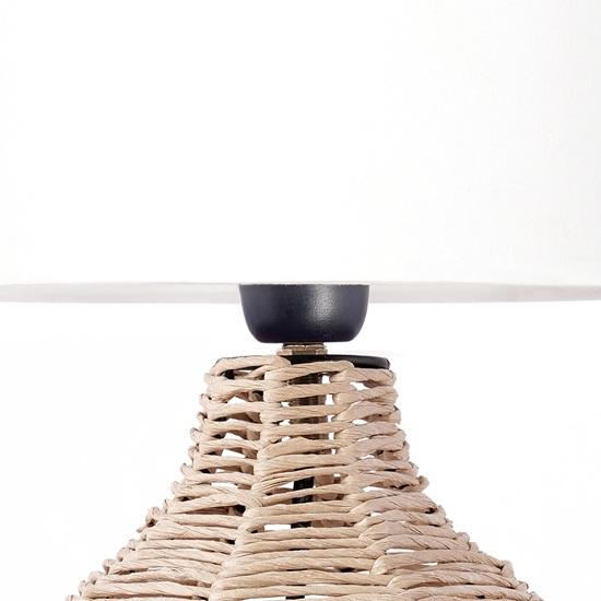 36 cm Elegant Design Tall Paper Rope Rattan Wicker Look Standard Bedside Table Desk Lamp with Light Beige Fabric Linen Shade