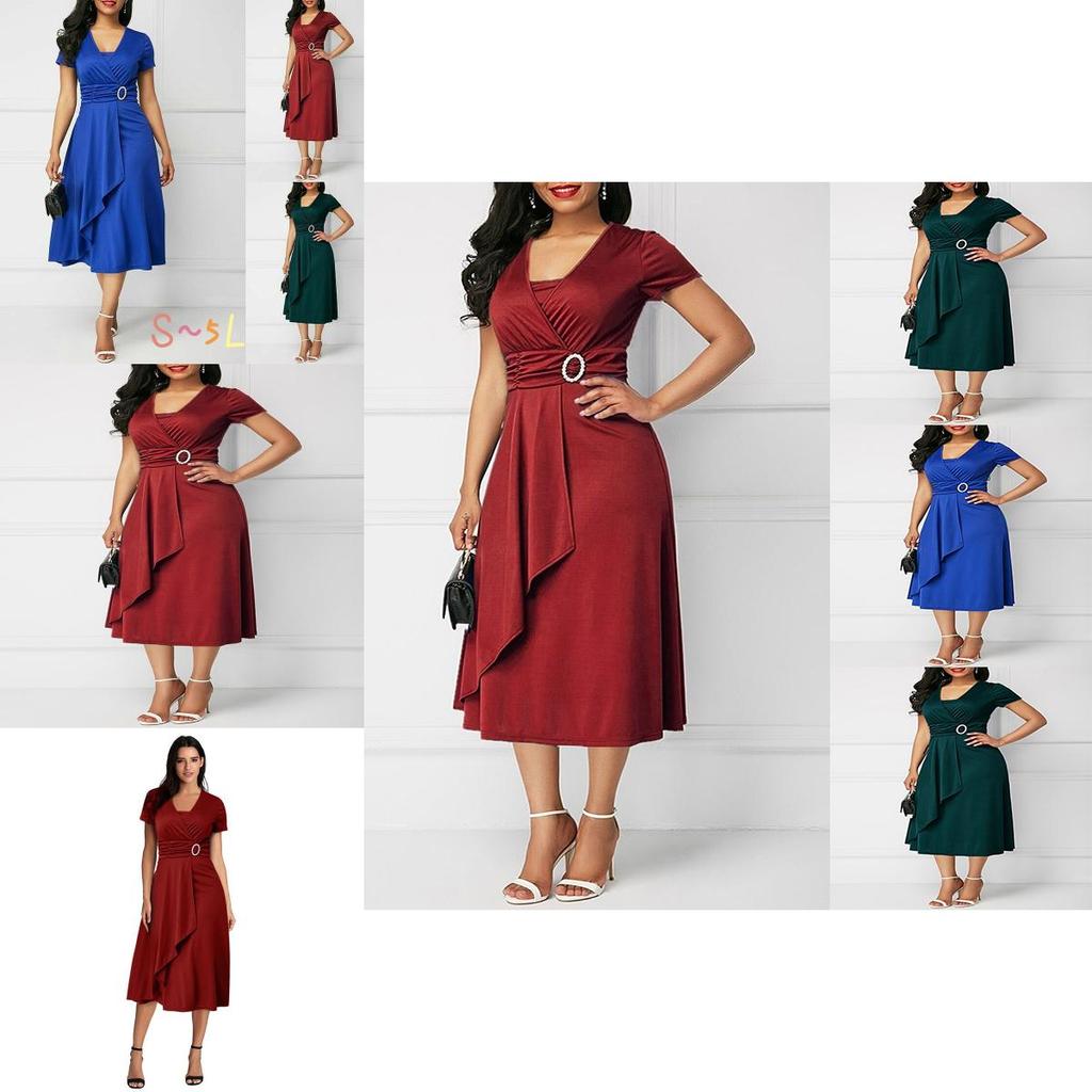 Elegant Plus Size Summer Vogue Sexy Asymmetric Hem V Neck Mini Dress For Parties