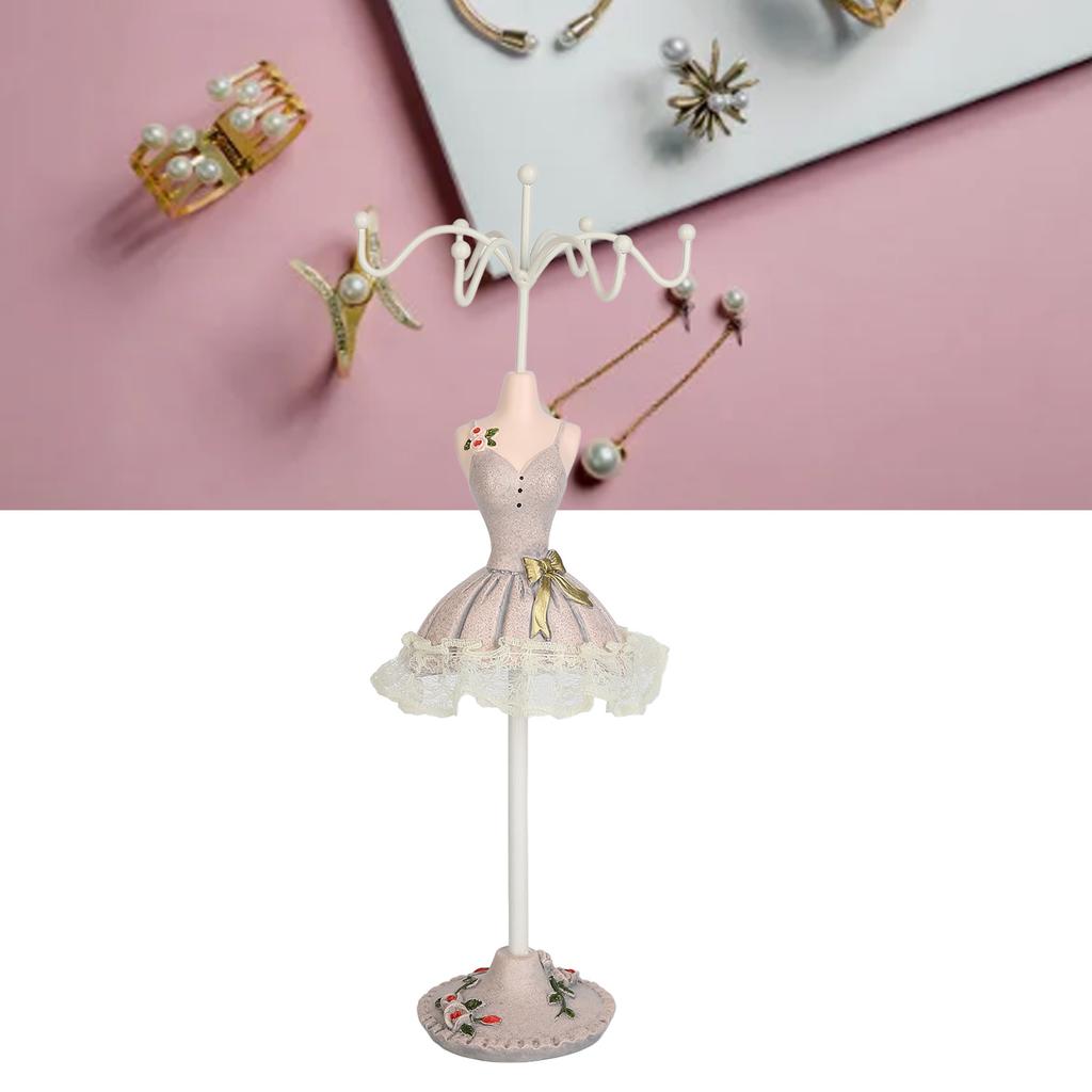Model Dress Jewelry Display Stand Resin Iron Space Saving Earring Necklace Hanging Mannequin Jewelry Display Rack Gray
