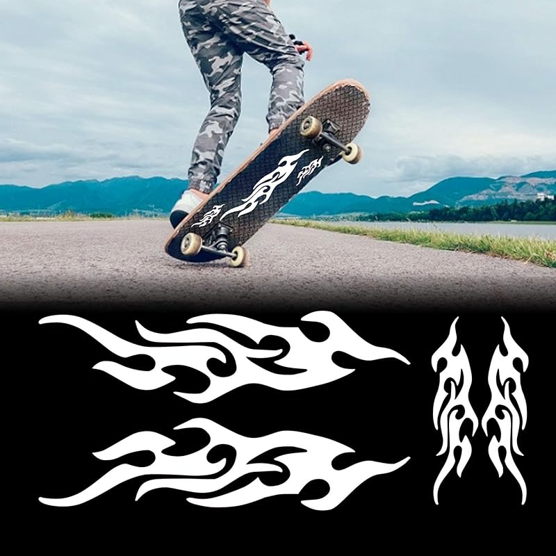 TOMALL 4 Pcs 12cm+29cm Flame Reflective Sticker for Car Flame Racing Sports Stripe Decal for Golf Cart Vinyl Waterproof Decal DIY for Car Body Side