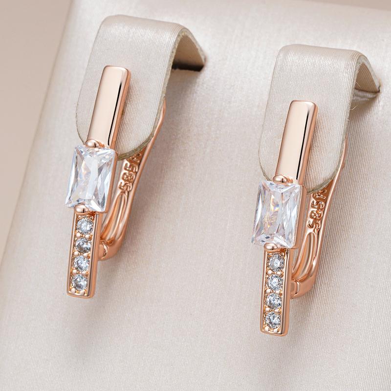 Rose Gold Color Drop Earrings For Women Trendy Square Natural Zircon Bridal Gift High Quality Daily Fine Jewelry