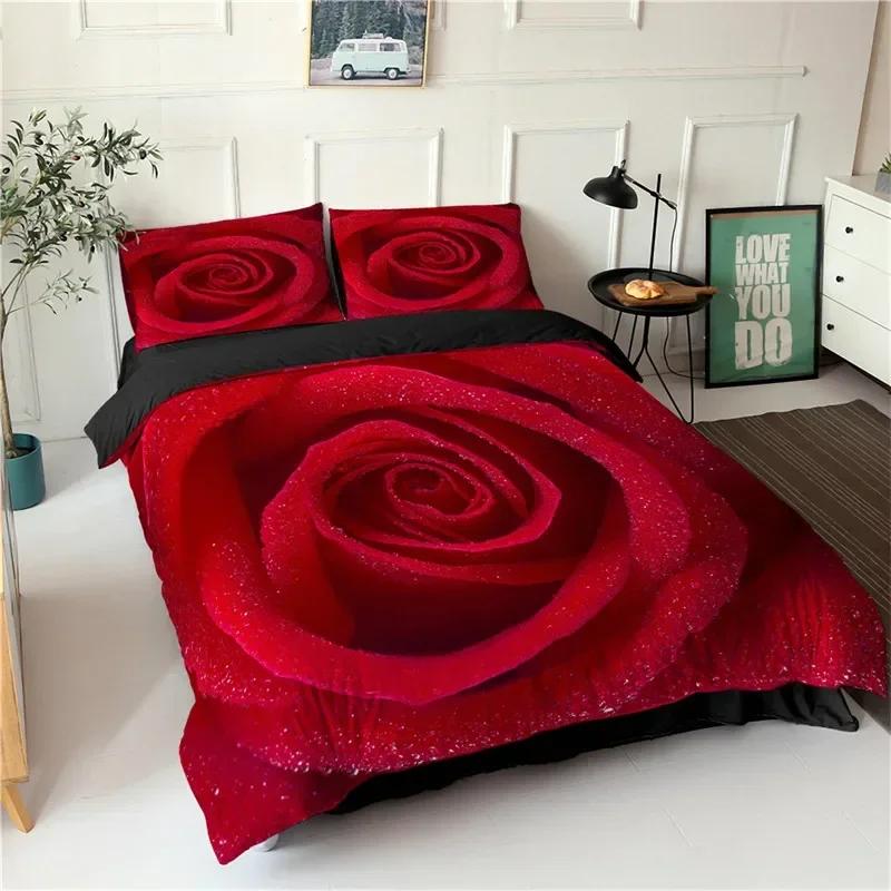 Rose Floral Romantic Theme Blossom Flowers Comfortable Duvet Quilt Cover Pillowcase Bedding Set Bedroom Decoration Home Textile