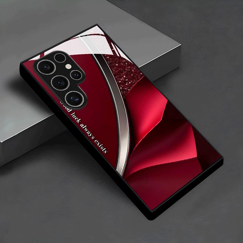 Red Wrinkled Texture Tempered Glass Phone Case Suitable for Samsung Galaxy S26 S25 S24 S22 S21 S20 FE/Ultra/Plus Anti Drop