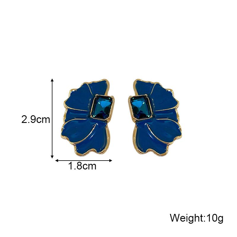 Marineblaue Farbe Blütenblatt Blume Emaille Koreanischer Stil Ohrstecker für Frauen Mädchen Liebe Ästhetik Alltag Minimalistischer Schmuck