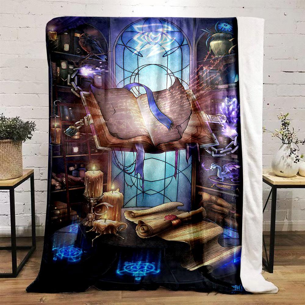 Wizardry Themed Blanket with Floating Grimoire Design Bedroom Blanket for Livingroom Couch Lunch Break Soft Throw for Friend's Festival Gift